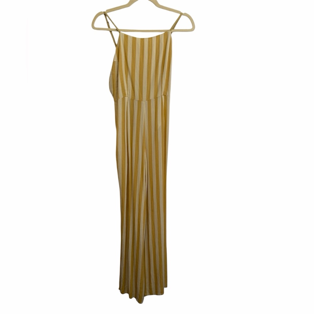 Amuse Society Yellow and White Striped Jumpsuit